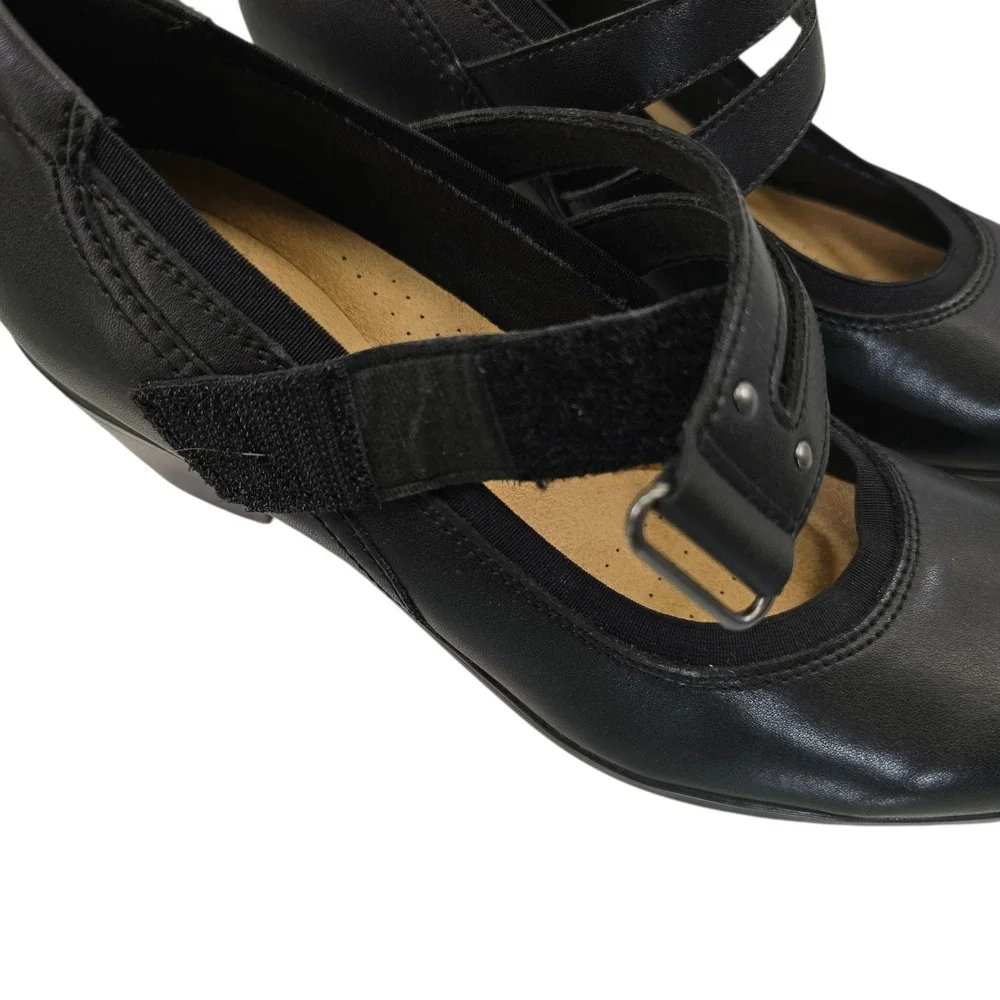 Clarks Collection Black Leather Mary Jane Block Heel Pumps Womens 9 261841294065